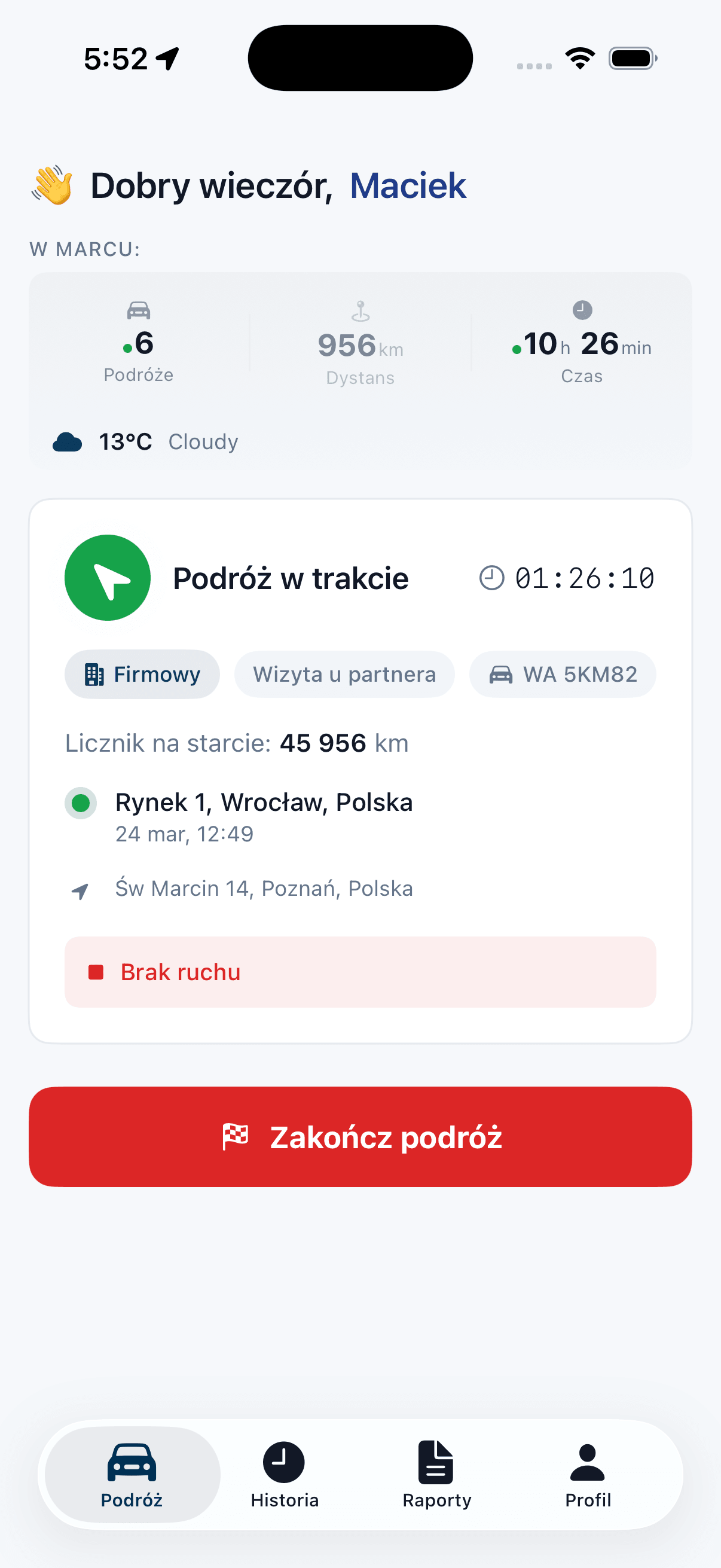 Mobilna aplikacja Autokilometry do automatycznej rejestracji podróży GPS