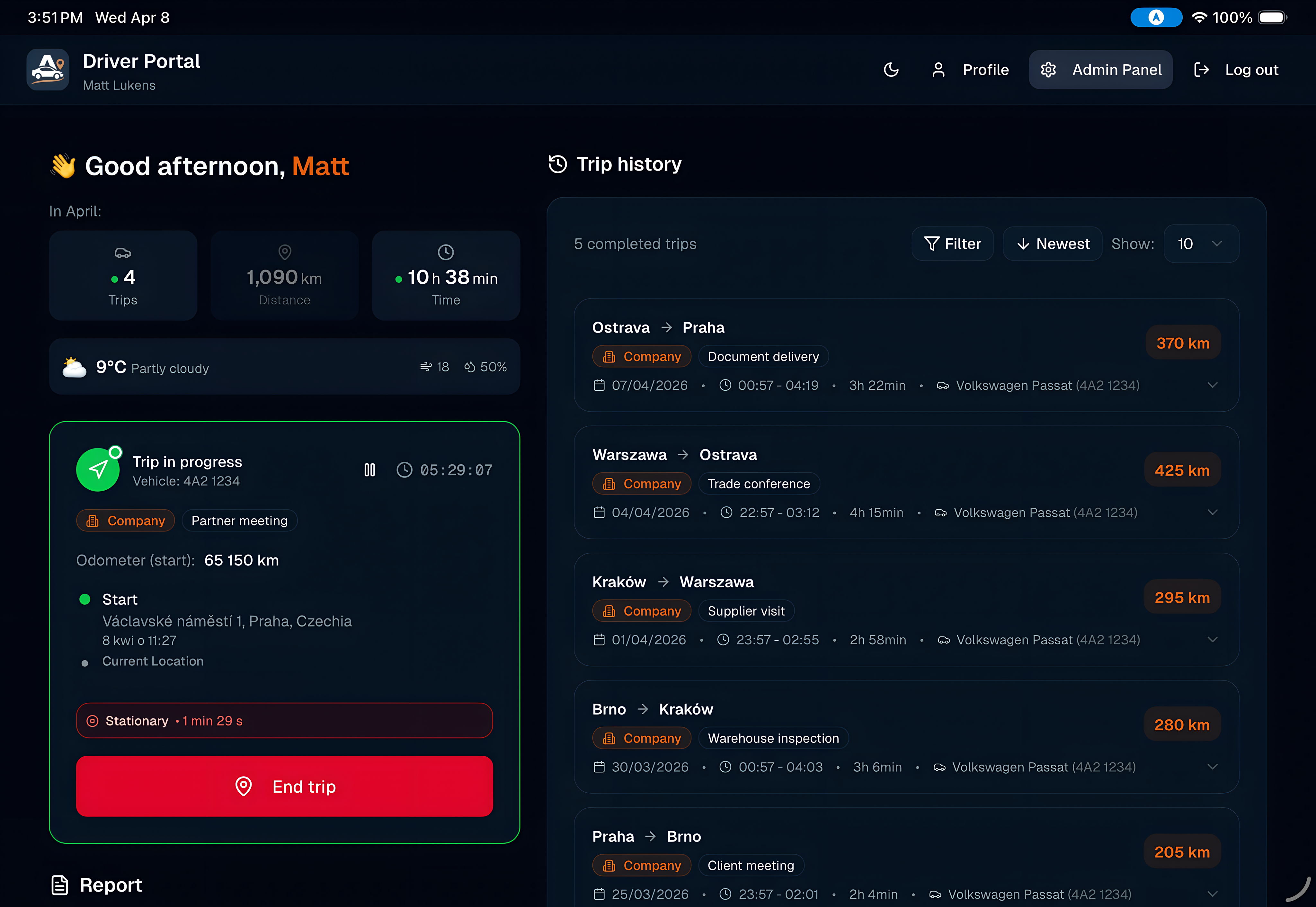 Driver portal - dark mode