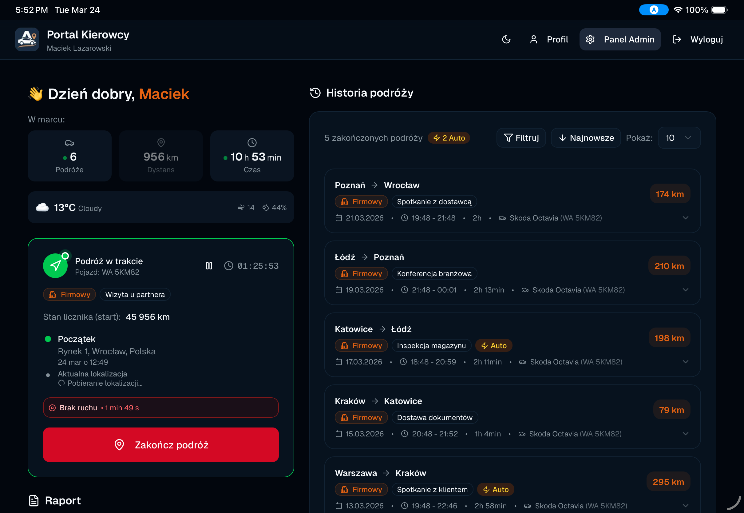 Driver portal - dark mode