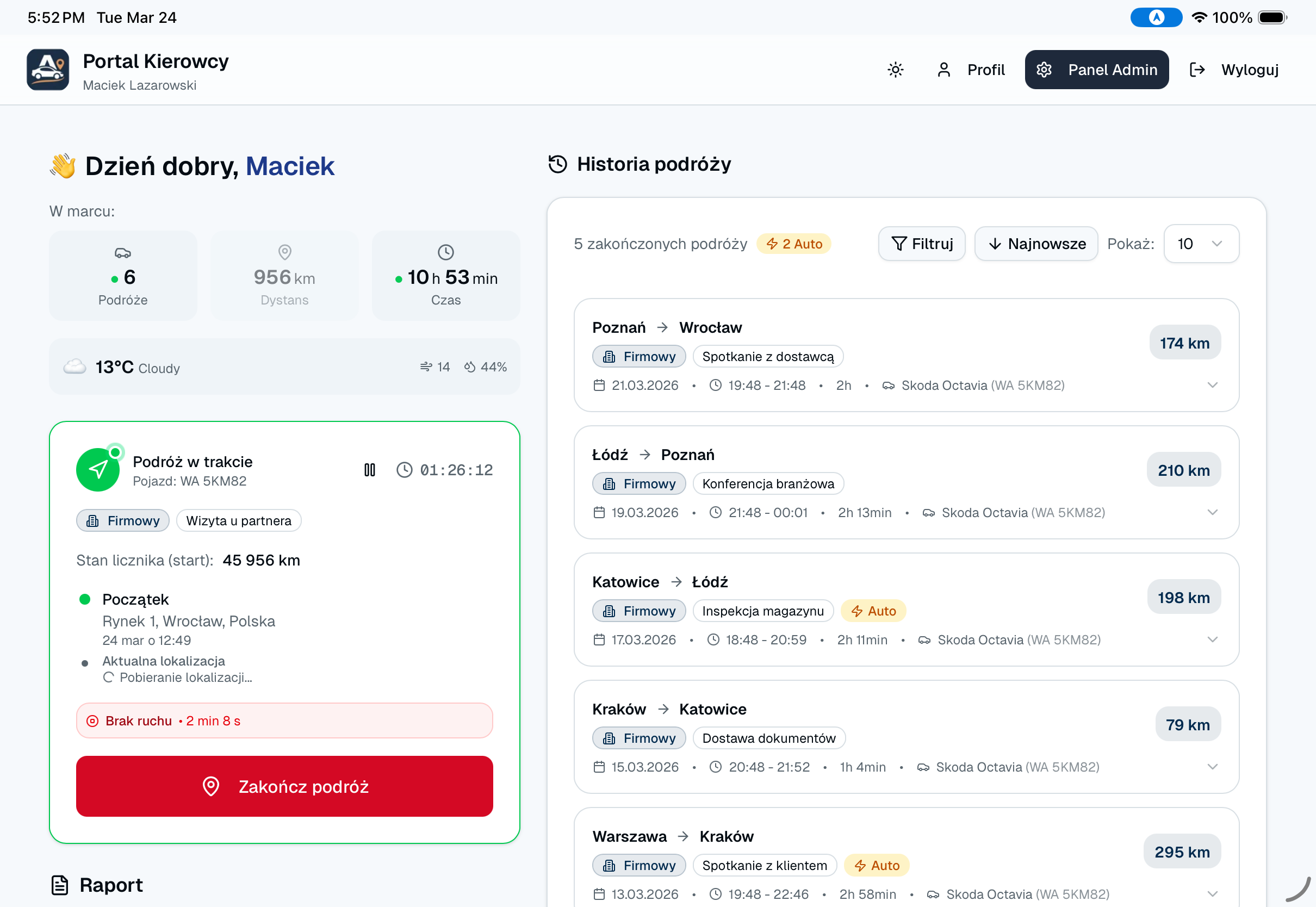 Driver portal - light mode